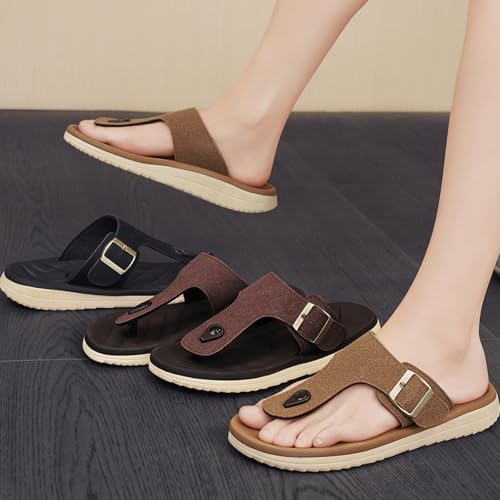 Image of Mens Sandals Adjustable Buckle Straps with Arch Support Lightweight Comfort Beach Sandals Soft Cushion Footbed Summer Slippers Open Toe Slides for Indoor and Outdoor