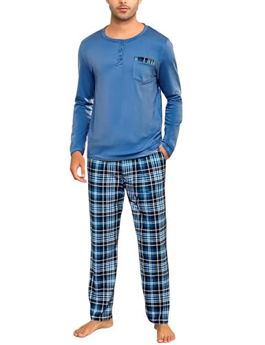 Pyjama homme hiver coton doux avec ensemble pantalon à carreaux confortable