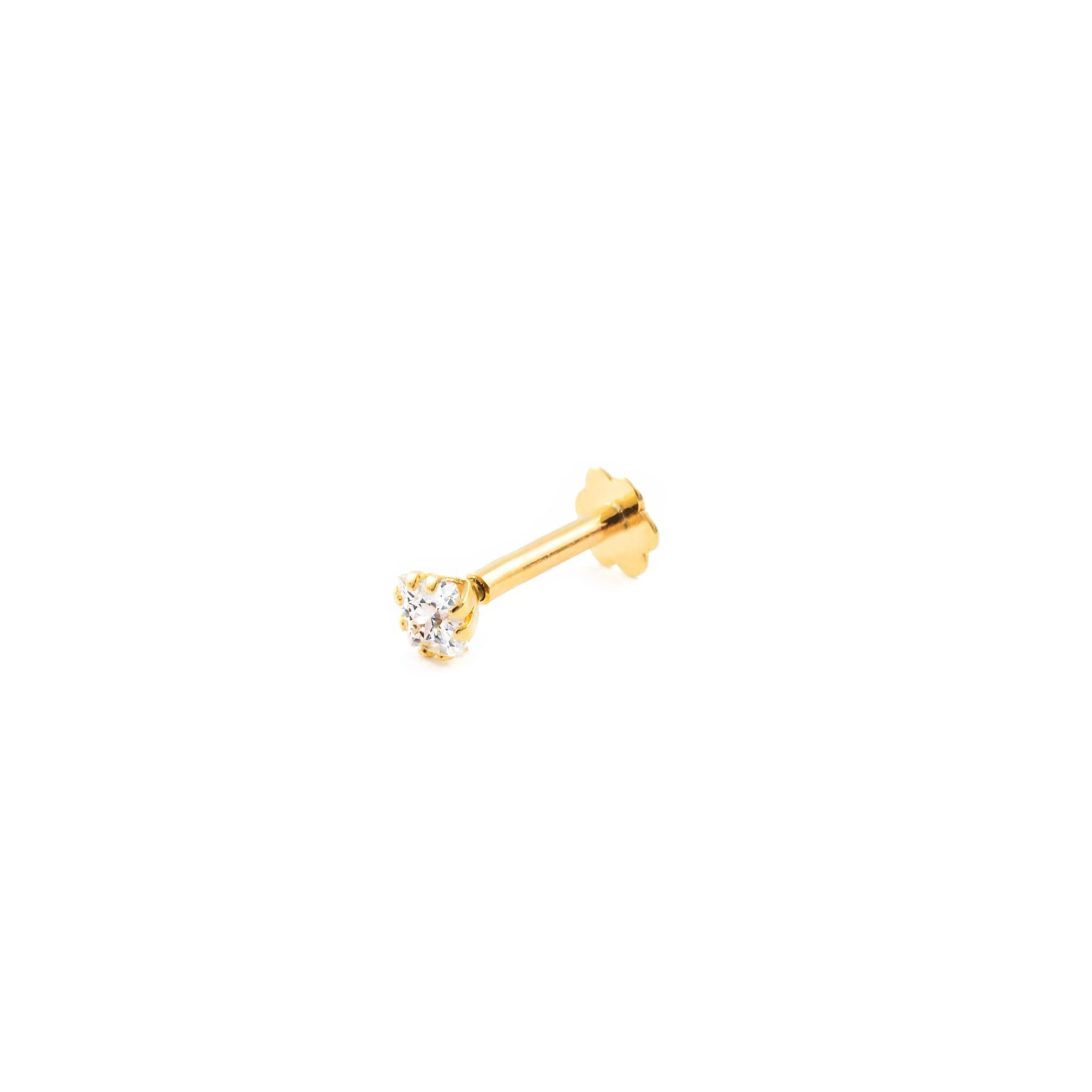 Monde Petit Piercing per cartilagine zircone 2,5 mm - oro giallo 9k (375) - Scatola Regalo - Certificato di garanzia