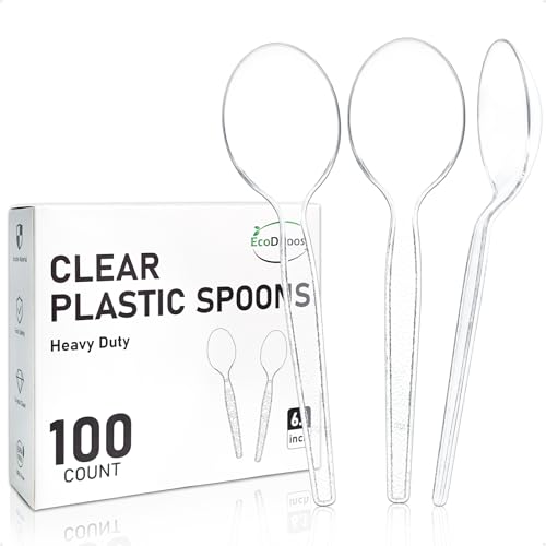 Disposable Heavy Duty Disposable Clear Plastic Spoons 100 Count
