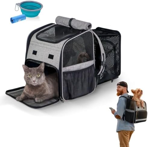 Mobiclinic® Pets, Mochila para Mascotas. Tula, Plegable, Ventilación, Bolsillos, Incluye comedero y Bolsas, Múltiples accesos, Ajustable, 37x29x37.5 cm, Transportín Gatos Perros