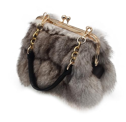 Image of Luxurious Fashion Natural Fox Fur with Hair Handbag for Women and Ladies