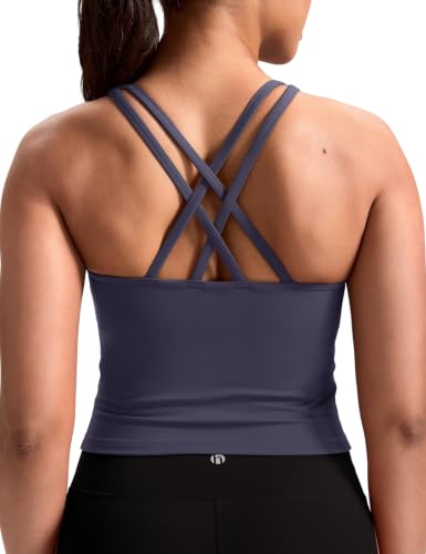 Image of HeyNuts Longline Zeal Bras Medium Impact Wirefree Sports Bras Workout Crop Tank Tops with Removable Pads, A-D Cups