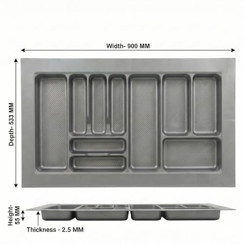 Image of SmartSlide 900 MM PVC Cutlery Tray For Kitchen Drawer Modular Kitchen Tandem Drawer Organizer Adjustable Width & Depth Grey Non-Slip Surface (900 x 535 MM)