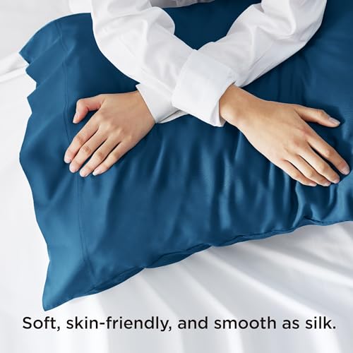 Image of Bedsure Pillow Cases Standard Size Set of 2, 100% Rayon Derived from Bamboo | Cooling Pillowcases, Teal Pillow Covers with Envelope Closure, PureWoven Silky Bedding for Hot Sleepers, 20x26 Inches