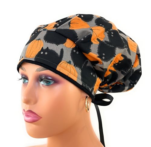 Bouffant Medical Scrub Cap - Halloween Kats - Scrub Hat for Women & Men tie Back | Scrub Hats for Women, Nurses Hats | Dr. Hats