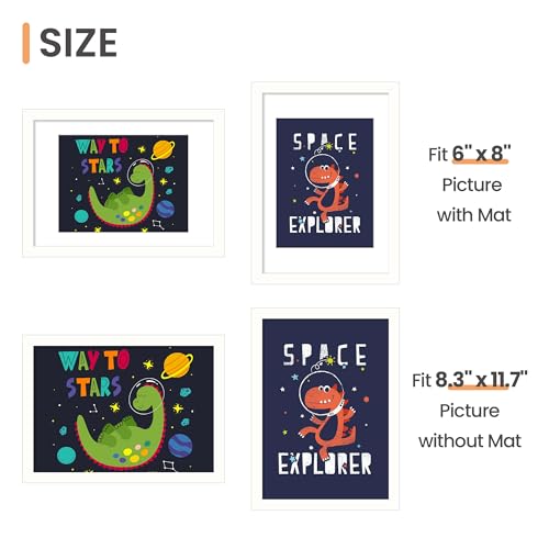 Image of upsimples A4 Picture Frame, Display Pictures 6x8 with Mat or 8.3 x 11.7 Without, Wall Hanging Photo Frames, White, 1 Pack
