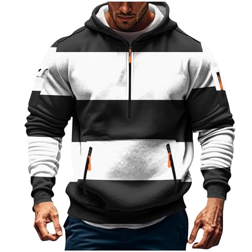 Men's Sweatshirts Fashion Striped Color Block Zipper Hoodies with Pocket Fall Long Sleeve Casual Pullover Tops2