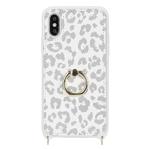 Image of for iPhone Xs Max Case with Card Holder and Strap for Women,Crossbody Lanyard,Kickstand Ring Stand,Snap Clasp,Cute Phone Wallet Cases 6.5 inch(White Leopard)