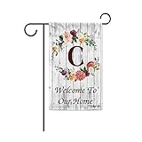 KafePross Hello Spring Flowers Summer Initial Letter Monogram C Garden Flag Welcome to Our Home...