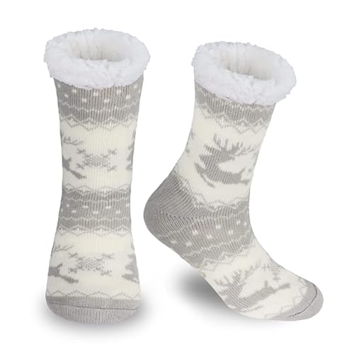 Image of BOER Slipper Socks - Winter Ladies Non Slip Soft Cozy Slipper Socks Fleece Lined Fluffy and Furry Knitted Warm Home Socks