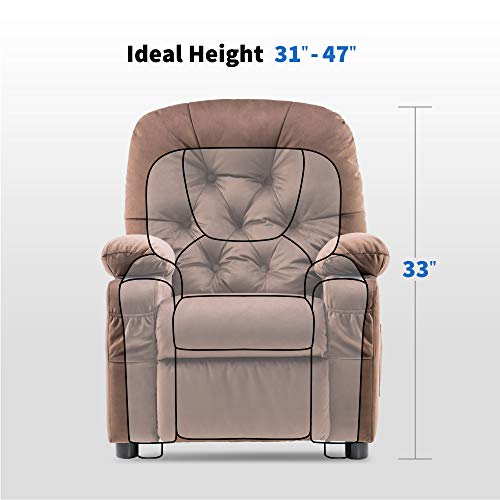 Mcombo Big Kids Recliner Chair With Cup Holders For Girls And Boys 3+ Age Group, 2 Side Pockets, Velvet Fabric, 7311 (Brown) #TOP1