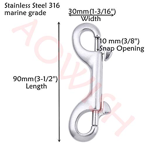 AOWISH 2-Pack 316 Stainless Steel Double Ended Bolt Snap Hook 3-1/2 Inch Double End Snap Trigger Chain Diving Clips for Water Bucket/Dog Leash/Pet Feed Bucket/Pet Hammock/Horse Tack and More (Silver) - Thumbnail 3