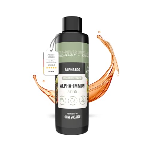alphazoo Alpha-Immun Futteröl für Hunde 250 ml - naturbelassene Mischung aus Lachsöl, Leinöl, Nachtkerzenöl & Hagebuttenkernöl. Ergänzungsfuttermittel zur Unterstützung von Haut, Fell & Wohlbefinden.