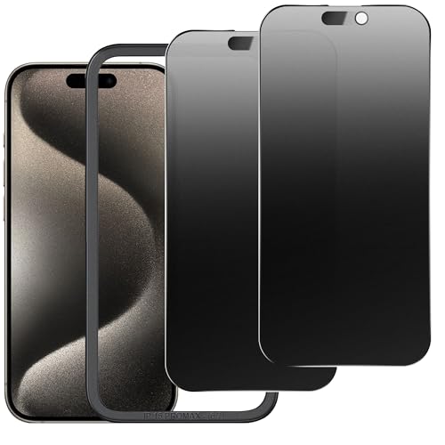 KUARMOR 2 Pack Matte Privacy Screen Protector for iPhone 15 Pro Max 6.7 Anti-Glare Anti-Spy Scratch Resistant Tempered Glass Film Smooth Responsive Touch Anti-Scratch GlassEasy to Install