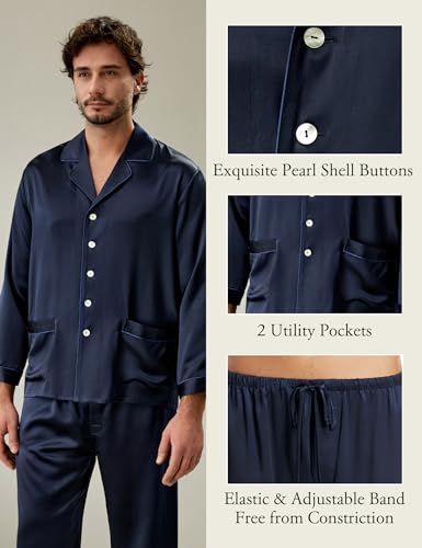 LilySilk 22 Momme Men's Silk Long Pajamas Set for Men 2pc Sleepwear Soft Luxury Real Mulberry Silk4