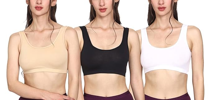 Women Cotton Medium Impact Sports Bra for Women | Daily Use | Non-Wired | Non-Padded | Seamless Bra | Full Coverage | Suitable for Gym,Yoga,Workout(Pack of 3)-picture-36