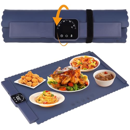 LUMINFLY Portable Electric Warming Tray, Smart Heating Tray with Adjustable Temperature & Fast Heating, Silicone Food Warming Mat, Large Warming Plate for Gatherings, Foldable, Parties