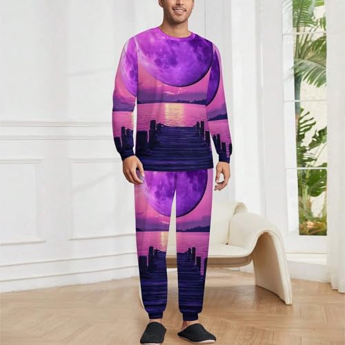 Landscape Bridge Full Moon Pajama Set Long Sleeve Lounge Sets Sleepwear 2 Pjs Nightwear for Men Women2