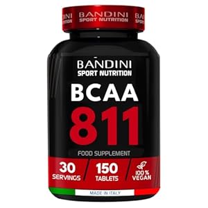 Bandini® BCAA 8.1.1 – Vertakte aminozuren met leucine, isoleucine, valine en vitamine B1 en B6 – Lactosevrij – Veganistisch – Pre- en post-workout supplement – 150 tabletten