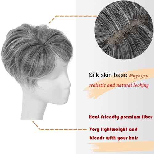 Image of PORSMEER Hair Toppers for Women Short Pixie Cut Pieces for Women with Thinning (Black mix Silver)