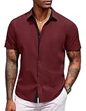 COOFANDY Mens Short Sleeve Button Down Shirts Summer Shirts Casual Untucked Shirts Work Shirts Red