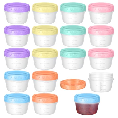 Fentar 18 Pezzi Contenitori Ermetici per Alimenti Piccoli con Scala, 80ML Riutilizzabili Contenitori per Freezer, Piccole Vaschette con Coperchi per Salse, Yogurt (6 Colori)