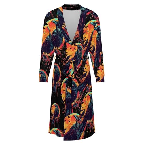 Watercolor Raven Moon Crow Soft Robe Long Sleeve Bathrobes V Neck Sleepwear Spa Robes with Belt Men Woman4