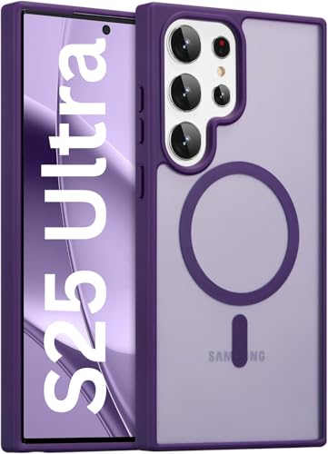 Image of REALCASE Polycarbonate For Samsung Galaxy S25 Ultra Case | Compatible For Magsafe | Magnetic Transparent Back | Military Grade Shockproof Drop Protection Slim Bumper Cover Phone Case (Clear Purple)