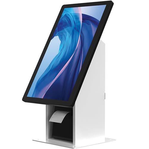 Self Service Kiosk POS Stand - CTA POS Kiosk with CPU & Printer Compartments for Digital Signage Displays TV's & Monitors up to 33 Pounds - for Restaurants, Retail & Business - White - (ADD-SSKPCW)