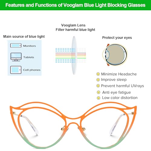 Image of VOOGLAM Cateye Blue Light Glasses for Women Anti UV Eyestrain Dry Eyes Computer Phone TV Eyewear Hilleary
