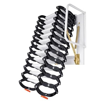 Attic Ladder Pulldown,12 Pedals Attic Ladder Telescopic Ladder,Wall-Mounted Folding Stairs for Attic, Retractable Attic Ladder with Armrests,11.5ft Vertial Height (Black)