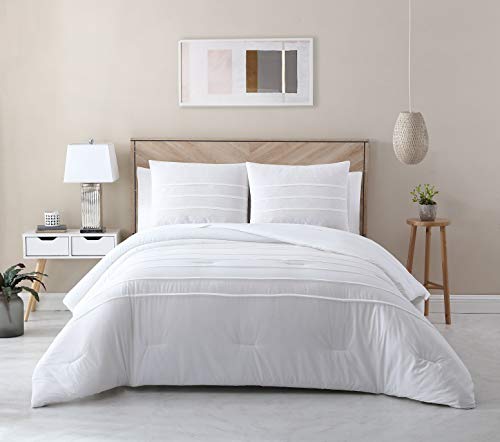 Avery Homegrown | Pleated Collection | Comforter Set - 100% Cool Cotton Lyocell, All Season Bedding, Cozy & Comfortable Lightweight, and Breathable, Machine Washable, Full/Queen, White