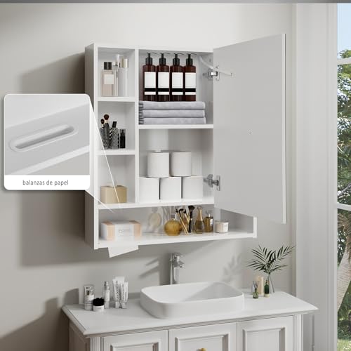 Miniatura 6 de Yu Yusing Armario De Baño Con Espejo Led Regulable, 72x80x13 Cm, Armario Espejo Baño Con 9 Estantes Y 1 Puerta, Mueble Lavabo, 3 Temperaturas Color Regulables, Mueble De Pared, Blanco