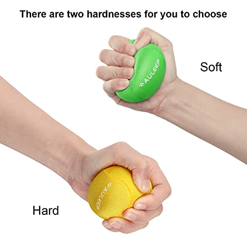 Auleep Stress Balls,2-Pack Grip Strength Trainer Hand Therapy Exercise Balls For Adults And Kids, Stress Relief Finger Resistance Exercise Squeezer Fidget(Yellow, Green) #TOP1