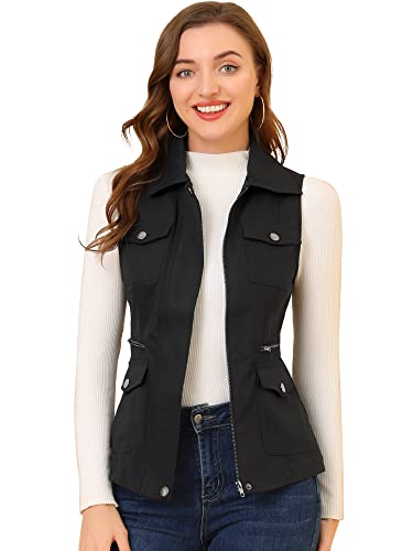 Allegra K Women's Travel Vest with Pockets Summer Sleeveless Cargo Utility Vest