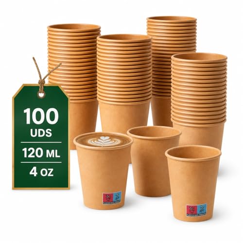 Lot de 100 gobelets à café jetables en carton kraft - Grammage élevé et résistance à la chaleur - Parfaits pour le café à emporter en hôtellerie et...