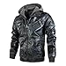 Maiyifu-GJ Camo Motorcycle Jacket for Men Faux Leather Windproof Moto Coat Vintage Bomber Hoodie with Removable Hood (Dark Blue,Small)