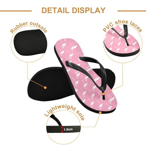 ALAZA Pink Flamingo Polk Dot Flip Flops for Women Fashion Beach Slippers Comfort Mens Flip Flops Non-Slip Rubber Shower Slippers Sandal for Hotel Travel Sport,XS3