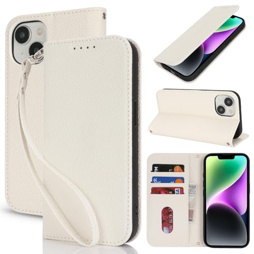 【Hamany】 いphone14 ケース 手帳型 iphone 13 ケース ストラップ カード収納 スタンド機能 スマホケース iphone 14 マグネット式 レザー アイホン13ケース 手帳型 耐衝撃 耐久性 耐摩擦 携帯ケース -アンバー ホワイト