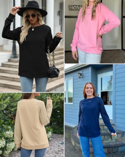 Image of Bluetime Women's Long Sleeve Sweatshirts Fall Crewneck Tunic Tops Casual | Loose Fit, Cable Knit, Fashion, Lightweight, Trendy, Solid Color, Plain Pullover, Oversized, Sweater