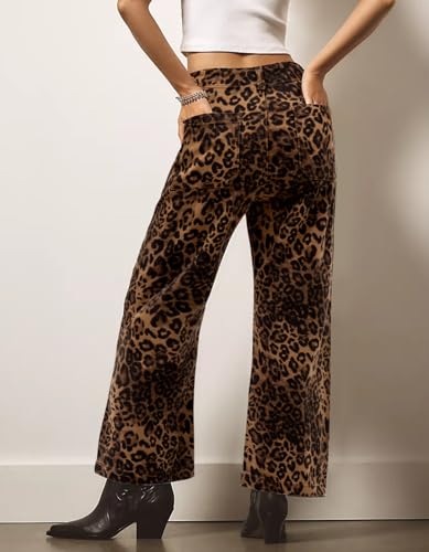 Kedera Women's Leopard Printed Straight Jeans Front Pocket Straight Jeans Casual Boyfriend Ankle Denim Pants3