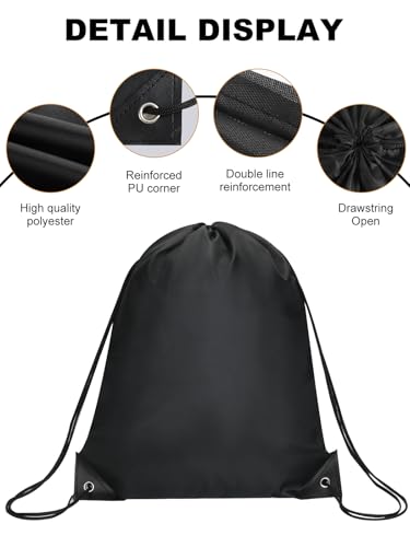 Image of ZenNex 50 Pcs Drawstring Backpacks Bulk, 16.5x13.4 Inches Reusable Cinch Sack Bags for Gym Sports Beach School Travel and Party Favors, Assorted Colors(50, Black)