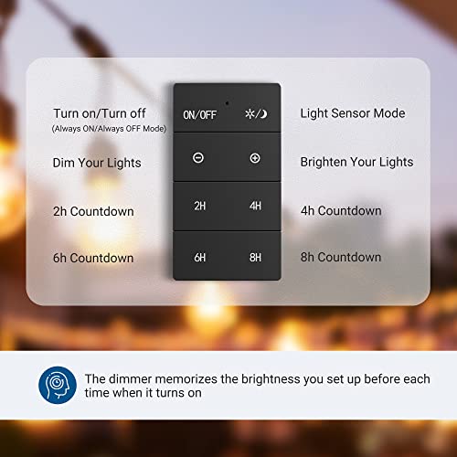 Dewenwils Outdoor Dimmer For String Lights With Timer, Remote Dimmer Switch, 100Ft Range, Compatible With Dimmable Led/Tungsten Bulbs, Fcc Certified #TOP1