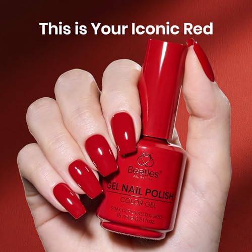 Image of Beetles Red Gel Nail Polish, 15ml Classic Red Soak Off UV Gel Polish | for Glossy Manicures, Parties, and DIY Fall Nail Art