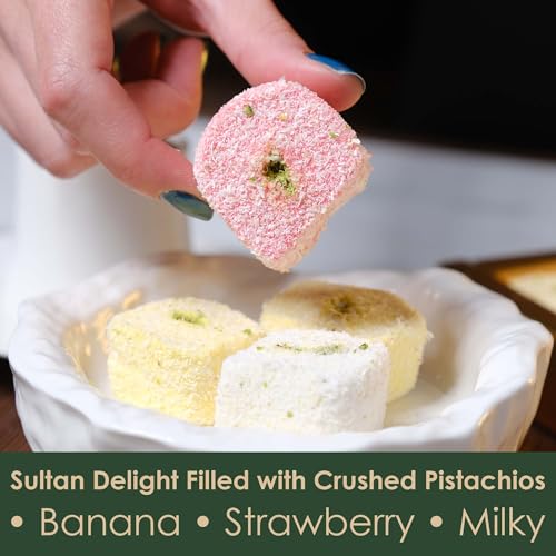 Turkish Delights Candy Gift Box – Mixed Sultana Turkish Delight with Pistachio Center, Strawberry, Milky & Banana Lokum, Traditional Turkish Food Sweet, 17.6 oz (500g) (Sultana Roll) - image 5