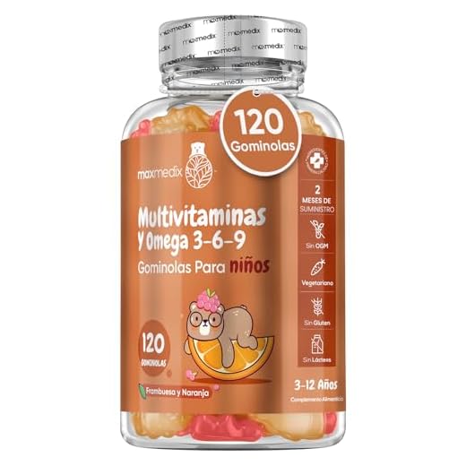 Gominolas Multivitaminas y Omega 3 6 9 Para Niños Sabor Frambuesa y Naranja 120 Unidades - Complejo de 17 Vitaminas y Minerales, Apoyo Natural Para Sistema Inmunitario y las Defensas