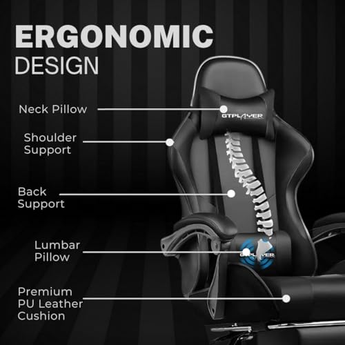 GTPLAYER #1USA Gaming Chair – Massage Cushion, Premium PU Leather, Ergonomic Design with Footrest, 360° Swivel, Adjustable Neck & Lumbar Pillow for... - Image 6