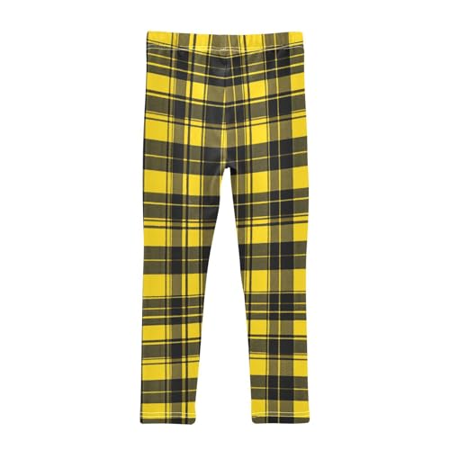 Girls Leggings Yellow Black Tartan Plaid Kids Length Leggings Pants Toddler Athletic Soft Tights Trousers 4T2