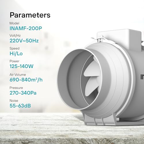 Image of INAIR | Mixed Flow Exhaust Fan I INA-MFF-200P I Black | 690-840 (m3 /h) Airflow | Silent, Energy Saving, Durable Ventilation Fan | Flexible Adjustment, Long Distance Air Supply I For Bathroom, Kitchen